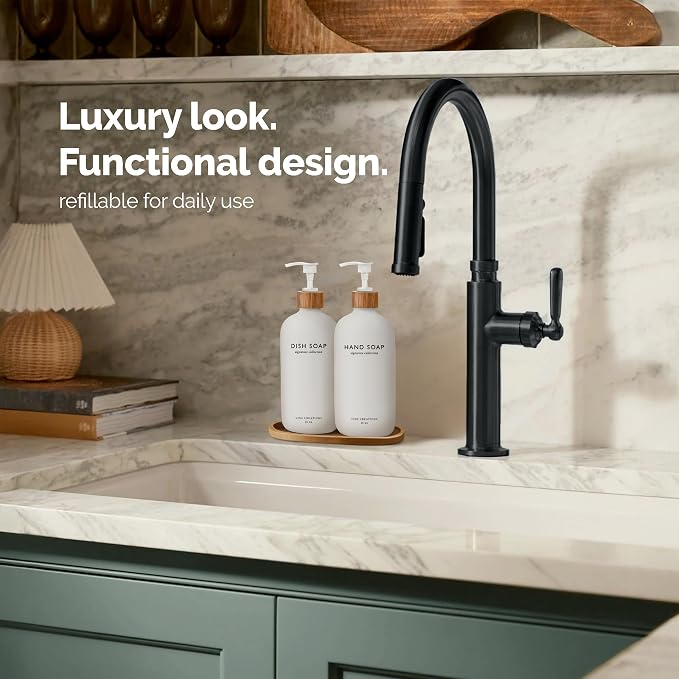 Vine Creations White Glass Soap Dispenser Set, Hand Soap and Dish Soap - Image 3