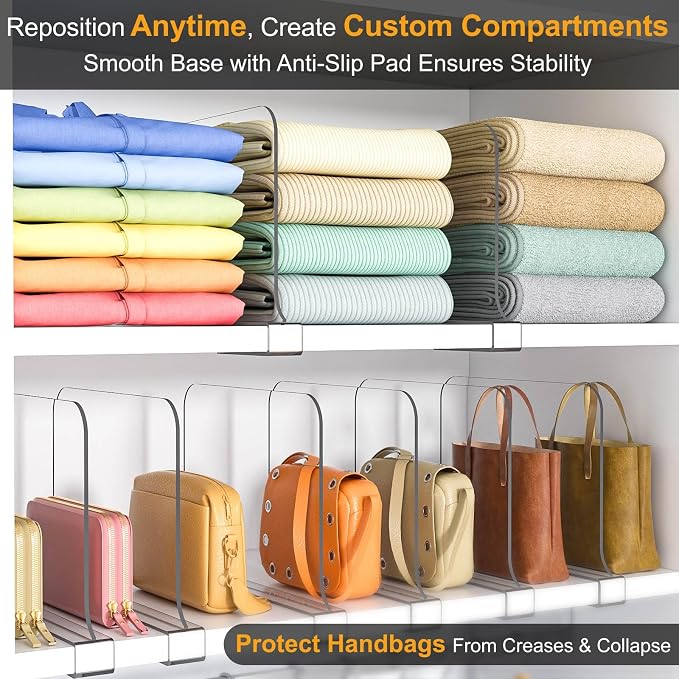 OKPOW Shelf Dividers for Closet Organization: 8" Tall X 12" Deep Acrylic Clear - Image 2