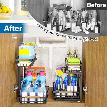Under Sink Organizers, 2 Tier Pull Out Under Cabinet Organizer，Height - Image 5