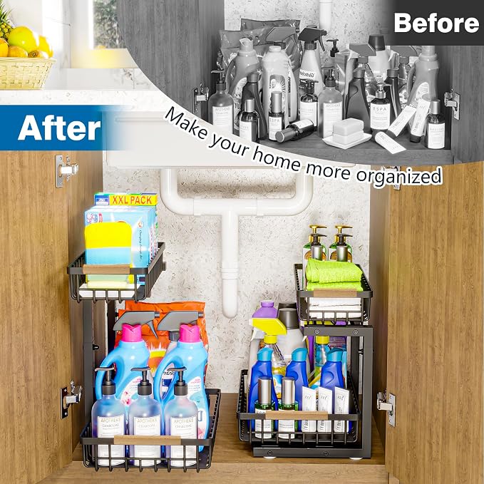 Under Sink Organizers, 2 Tier Pull Out Under Cabinet Organizer，Height - Image 5