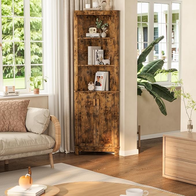 69" Tall Corner Shelf with Doors, 7-Tier Corner Storage Cabinet with Doors - Image 7