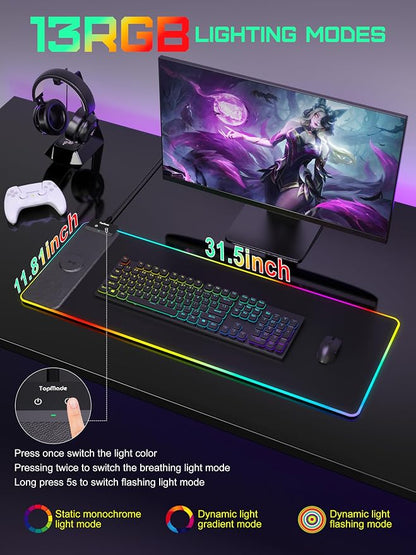 TopMade Mouse Pad with Wireless Charging, 31.5" x 11.81" Large Desk Mat RGB - Image 3