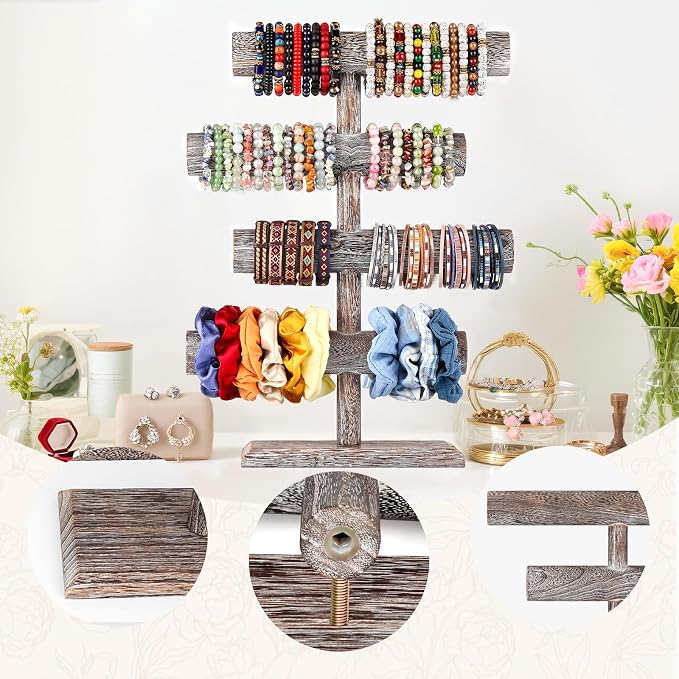 LadyRosian 4 Tier Wooden Display Jewelry Accessory Stand Jewelry Bracelet - Image 3