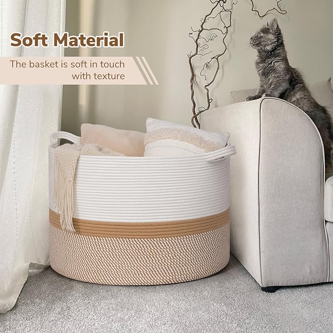 INDRESSME 115L Extra Large Cotton Rope Basket, Woven Baby laundry Blanket Basket - Image 6