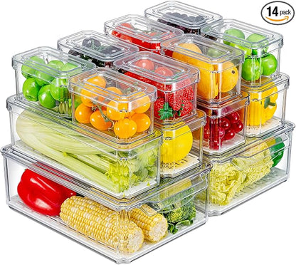 14-Pack Clear Fridge Organizer Bins by KUMDHome