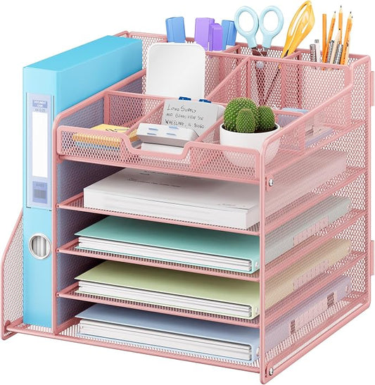 Lavatino Desk Organizer, 5-Tier Metal Mesh Paper Letter Tray by Lavatino