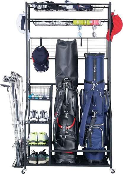 Mythinglogic Golf Bag Storage Garage Organizer, 2 Golf Bags Storage Stand and by Mythinglogic