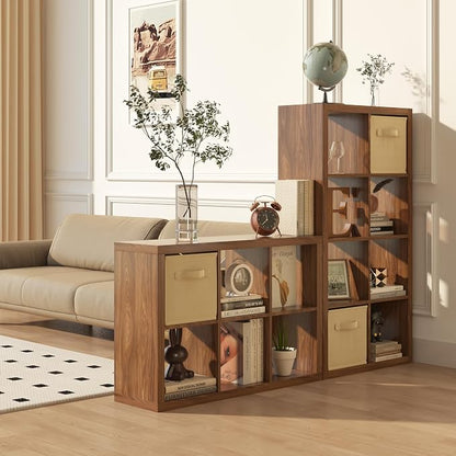 furtble Bookshelf with Storage Bin, 6-Cube Storage Organizer, Modern Wood Open - Image 4