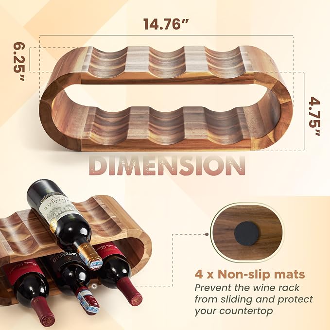 BLUEWEST Wooden Wine Racks Countertop – 6 Bottle Freestanding Wine Holder Stand - Image 3