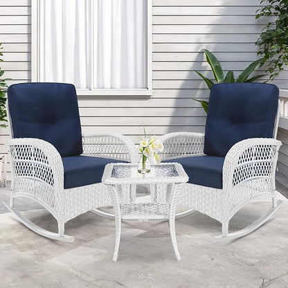 VIVIJASON 3-Piece Outdoor Conversation Bistro Set, Patio Wicker Rocking Chairs - Image 7