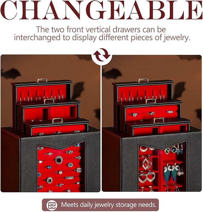 Homde Jewelry Organizer with Transparent Window Necklace Hooks Gift - Image 3