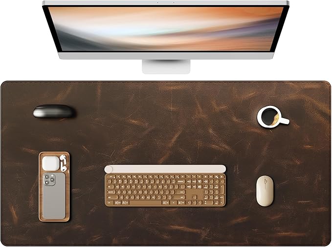 YSAGi Leather Desk Mat, 31.5"x15.8"Real Leather Desk Pad, 3mm Thick Desk Blotter by YSAGi