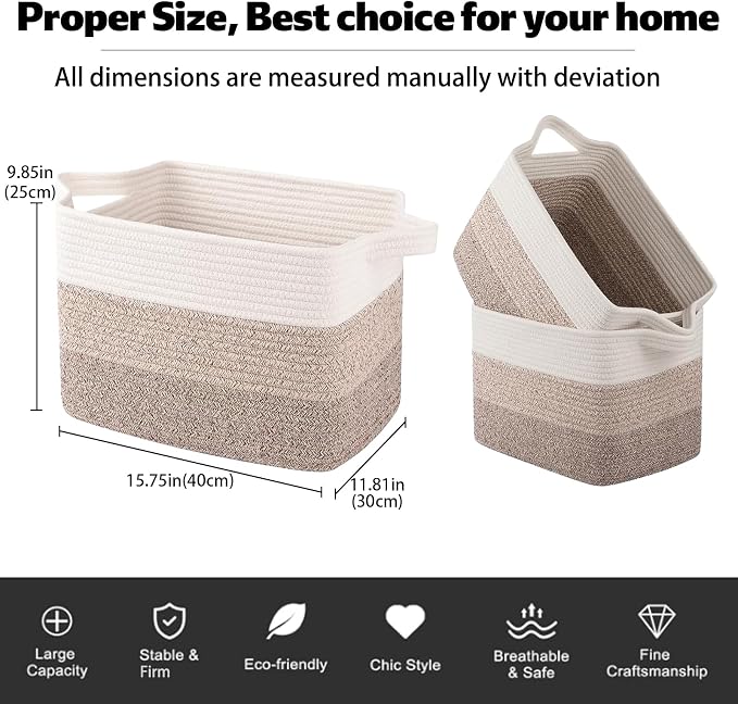 OIAHOMY Woven Storage Basket, Cotton Rope Baskets - Image 4