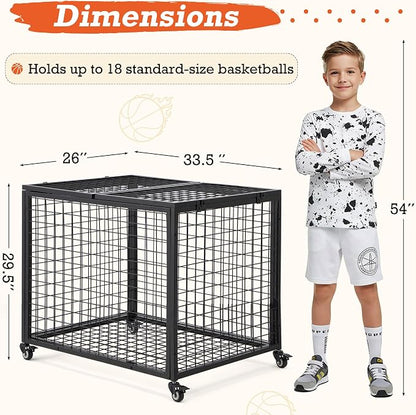 AECOJOY Ball Cart Storage, Rolling Basketball Bin - Image 2