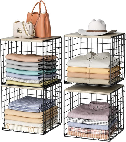 4-Tier Stackable Closet Organizers and Storage Basket, Shelves by Hencawima