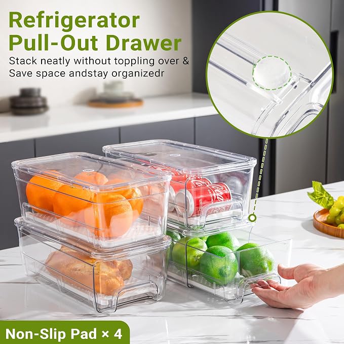 Imncya 4 Pack Fridge Organizer Drawers Bins, Fridge Storage Container - Image 4