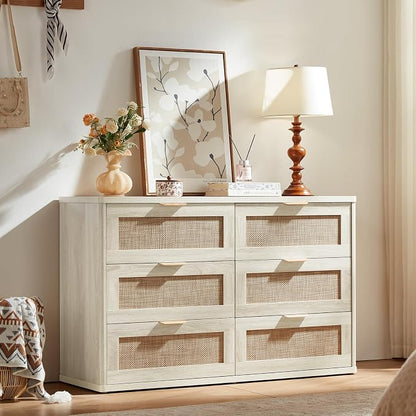LEYAOYAO Rattan Dresser for Bedroom Set of 2, Boho 48" Wide White Dresser Chest - Image 7