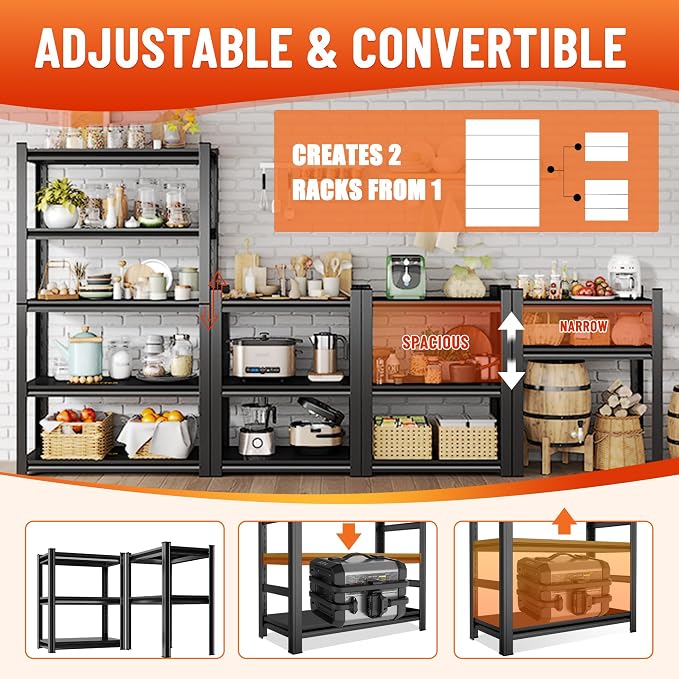 Metal Garage Shelving Unit, Heavy Duty 2-Tier Adjustable Storage Rack, 1200 lbs - Image 5