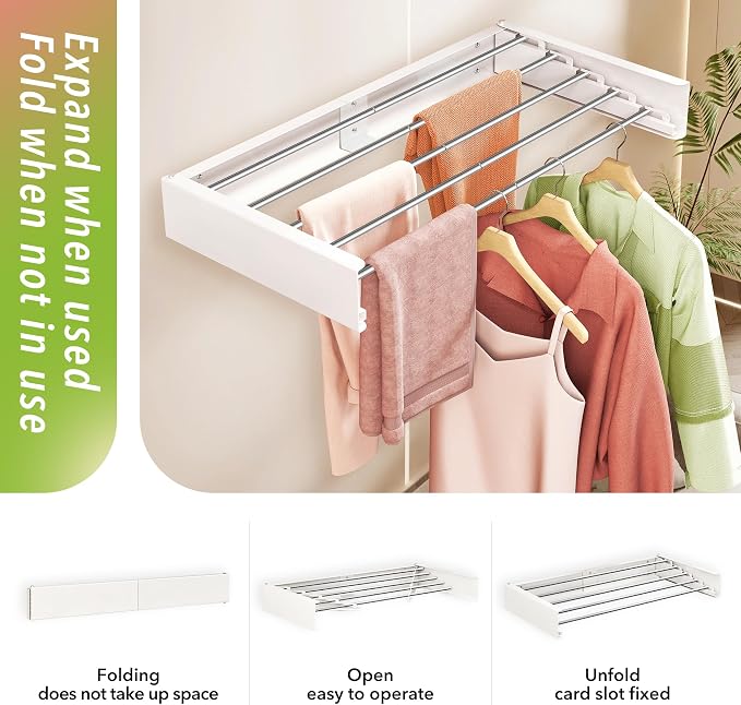 Wall Mounted Clothes Drying Rack 32 inches, Foldbale Laundry Drying Rack Wall - Image 4