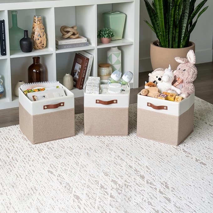OrganiHaus 11" x 11" x 11" Fabric Cubes Storage Bins Set of 4, Foldable - Image 4