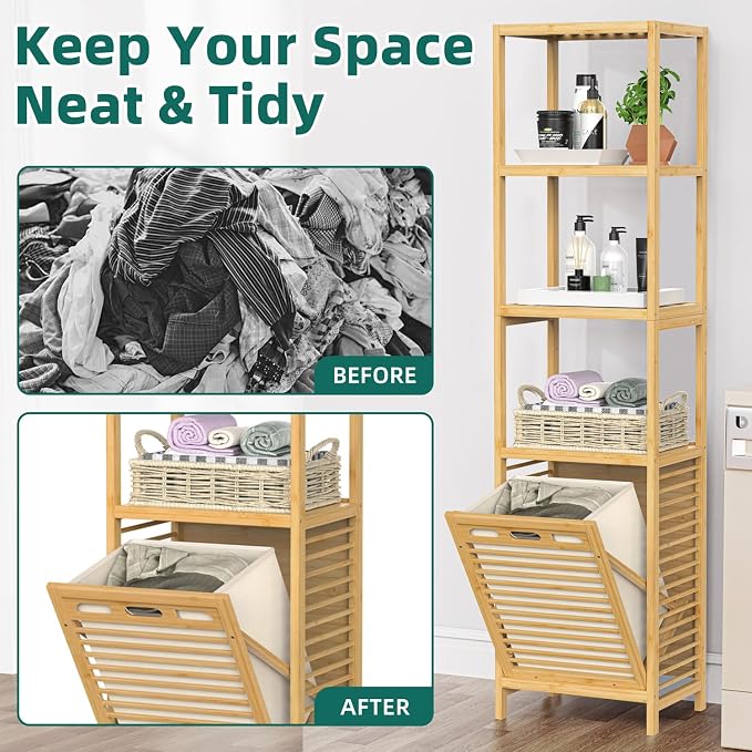 Bamboo Tilt Out Laundry Hamper, 4-Tier Tilt Out Hamper - Image 4