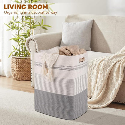 Laundry Hamper, Large Woven Rope Tall Laundry Basket - Image 8