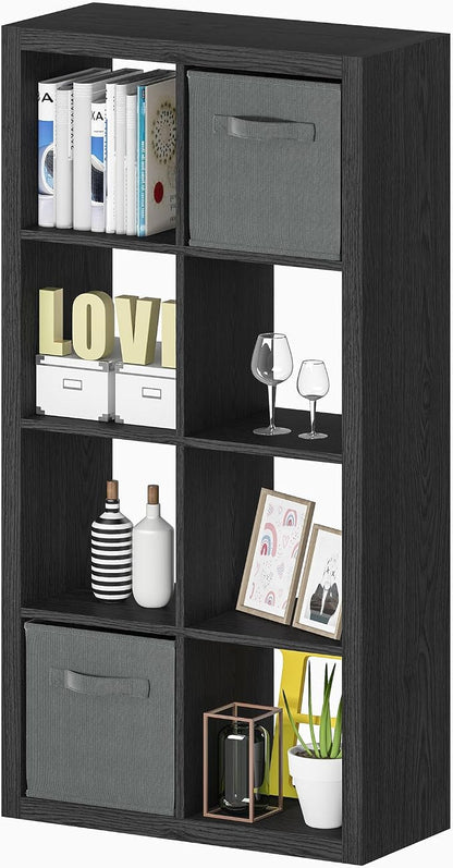 Bookshelf with Storage Bins, 8-Cube Storage Organizer, Modern Black Bookshelf - Image 7