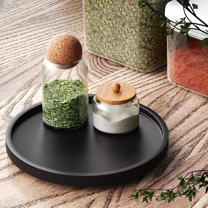 Lazy Susan Organizer for Kitchen, Bamboo Turntable for Cabinet, Small（Black） - Image 3