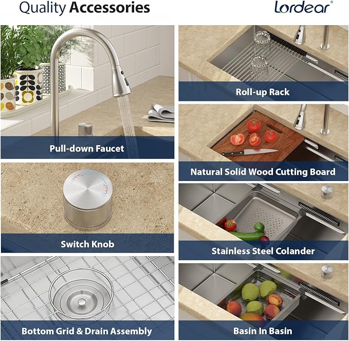 Lordear 30 Inch Undermount Waterfall Kitchen Sink - Image 4