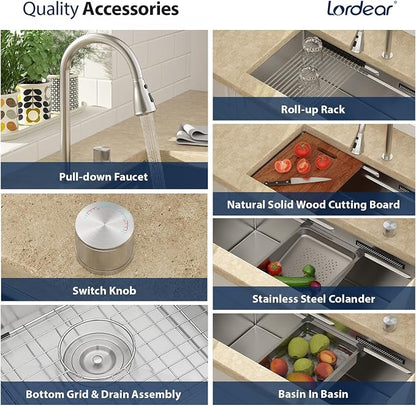 Lordear 30 Inch Undermount Waterfall Kitchen Sink - Image 4