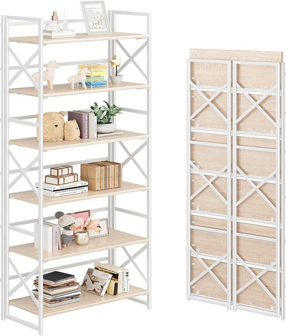 4NM 6 Tiers No Assembly Book Shelves, 61.8" H Folding Bookshelf Bookcase Open by 4NM