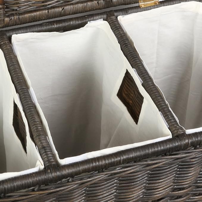 The Basket Lady 3-Compartment Wicker Laundry Sorter Hamper, 30 in L x 15 in W x - Image 3