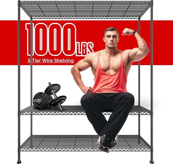 REIBII 45.8''W Storage Shelves 5 Tier Wire Shelving Metal Shelves - Image 5