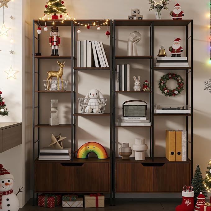 Bookshelf with Doors, 6-Tier Shelf with Storage Cabinet, Industrial Retro - Image 3