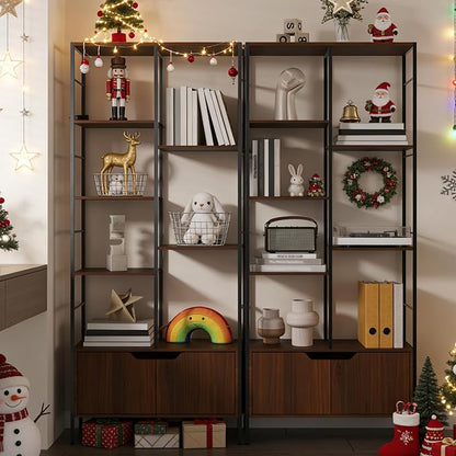 Bookshelf with Doors, 6-Tier Shelf with Storage Cabinet, Industrial Retro - Image 3