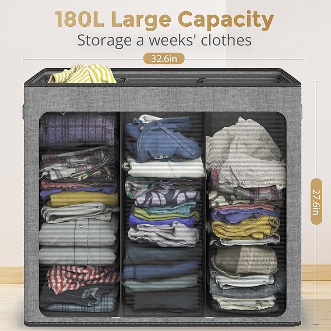 180L Laundry Hamper 3 Section, Large Laundry Basket - Image 7