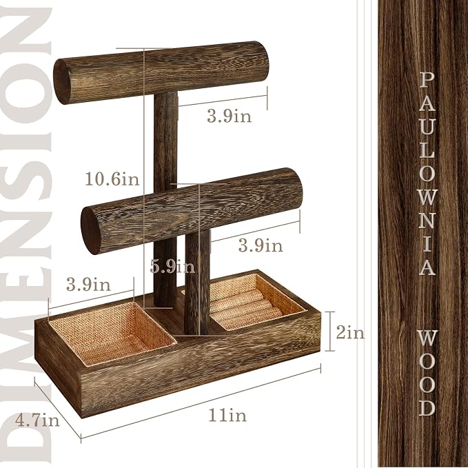 LadyRosian 2 Tier Wooden Display Jewelry Accessory Stand Jewelry Bracelet - Image 2