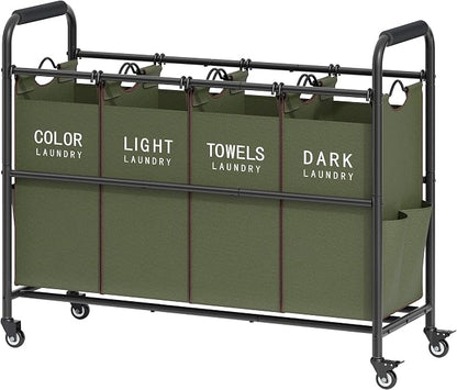 Tajsoon 4 Bag Laundry Sorter Cart, 4 Section Laundry Hamper Sorter by Tajsoon