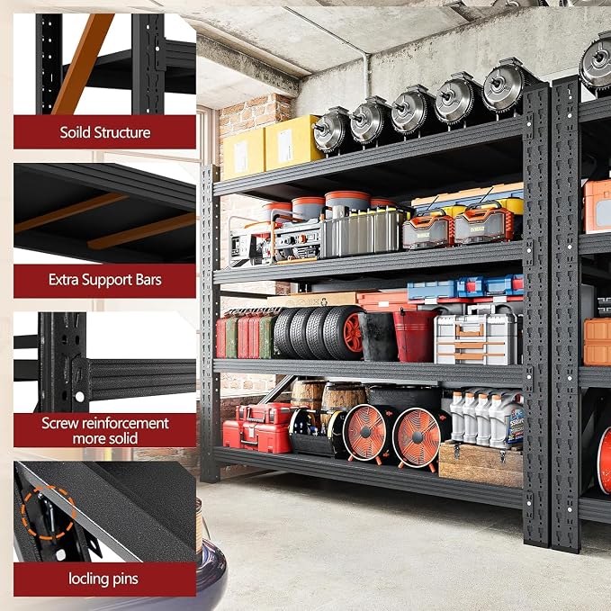 48" W Storage Shelves, 3000LBS Garage Shelving Heavy Duty Metal Adjustable - Image 6