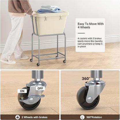 ELYKEN Laundry Cart with Wheels, Rolling Laundry Hamper with Removable Bag and - Image 4