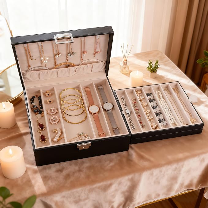 BEWISHOME Jewelry Box Organizer, 2-Layer Necklace Organizer Box, Modern Style - Image 7