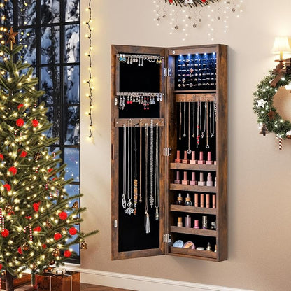 5 LEDs Mirrored Jewelry Cabinet Wall Mounted or Door Hanging, 42” Jewelry Box - Image 3