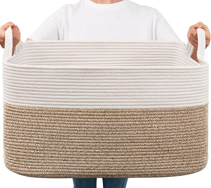 Goodpick Large Woven Blanket Basket, 21.6" x 14.9" x 11.8" Storage Baskets by Goodpick