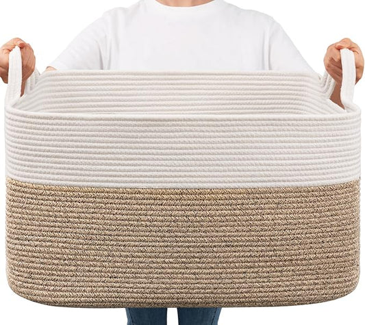 Goodpick Large Woven Blanket Basket, 21.6" x 14.9" x 11.8" Storage Baskets by Goodpick