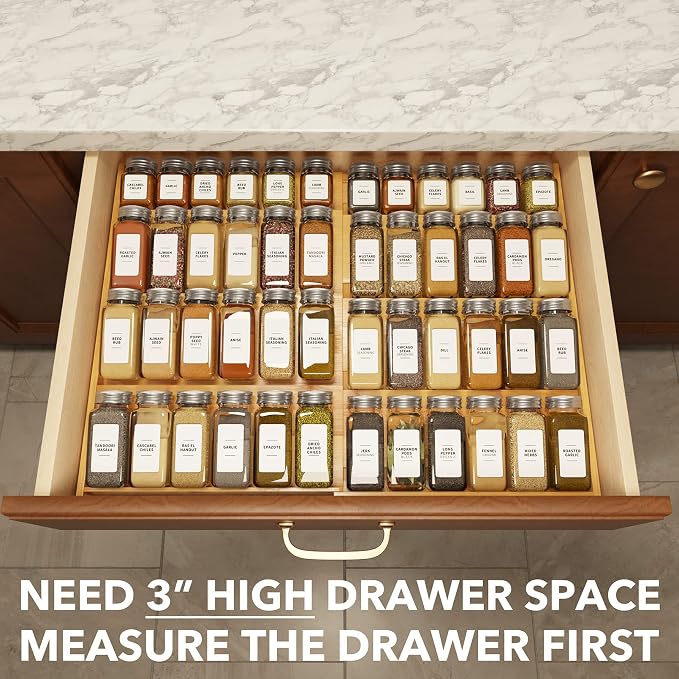 SpaceAid Bamboo Spice Drawer Organizer, Expandable 4 Tier Spices Rack - Image 4