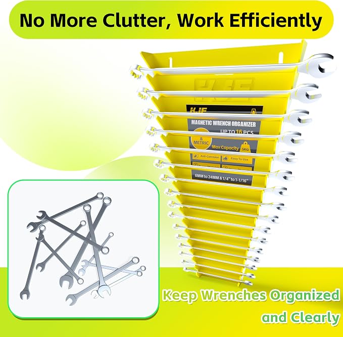 KJE 2Pack Magnetic Wrench Organizer, 32-Slot Wrench Rack Tool Trays, Magnetic - Image 5