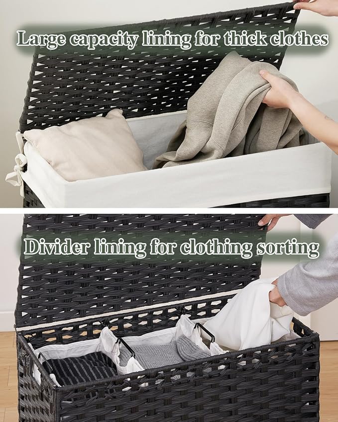 Laundry Hamper with Lid Laundry Basket 132 L Wicker Clothes Hamper, Handwoven - Image 3