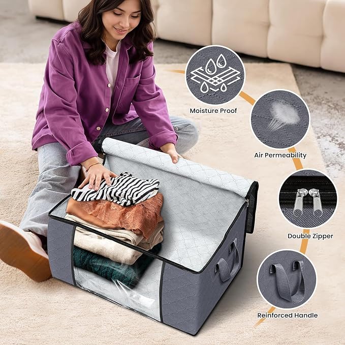 Large Clothes Storage Bags 6 Pack, Foldable Closet Organizers - Image 6