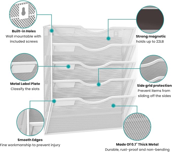 5-Tier Magnetic File Organizer, No Drilling Installation, Magazine Rack - Image 4