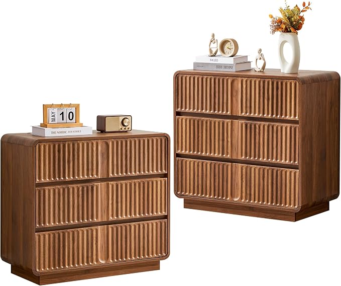 Fluted 3 Drawer Dressers for Bedroom, 31.5" Wide Large Mid Century Modern by Unknown
